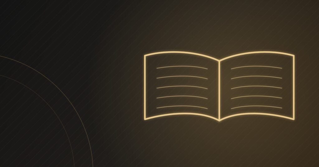 Livro aberto em linhas douradas sobre fundo escuro