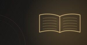 Livro aberto em linhas douradas sobre fundo escuro